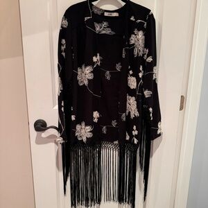 Lira Black Kimono with White Floral Accents